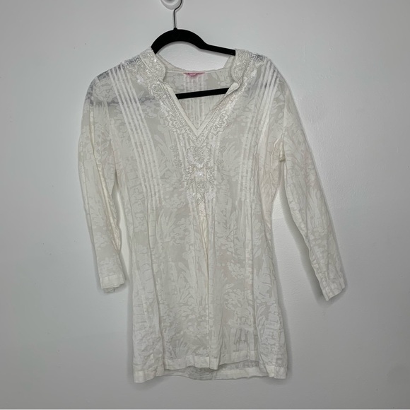Lilly Pulitzer white semi sheer beaded tunic top - Picture 1 of 9